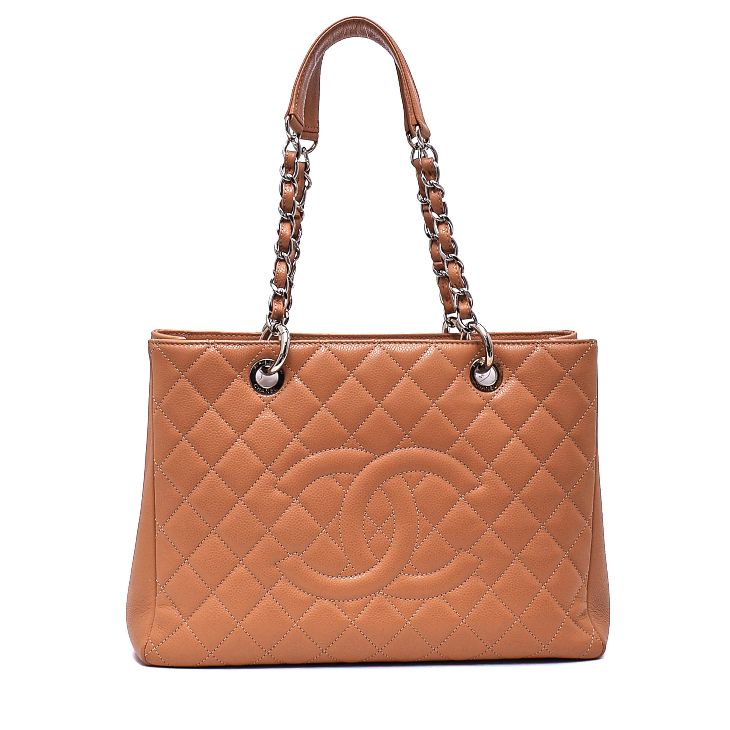 Chanel -  Dark Beige Quilted Caviar Leather M Grande Shopping Tote GST Bag  